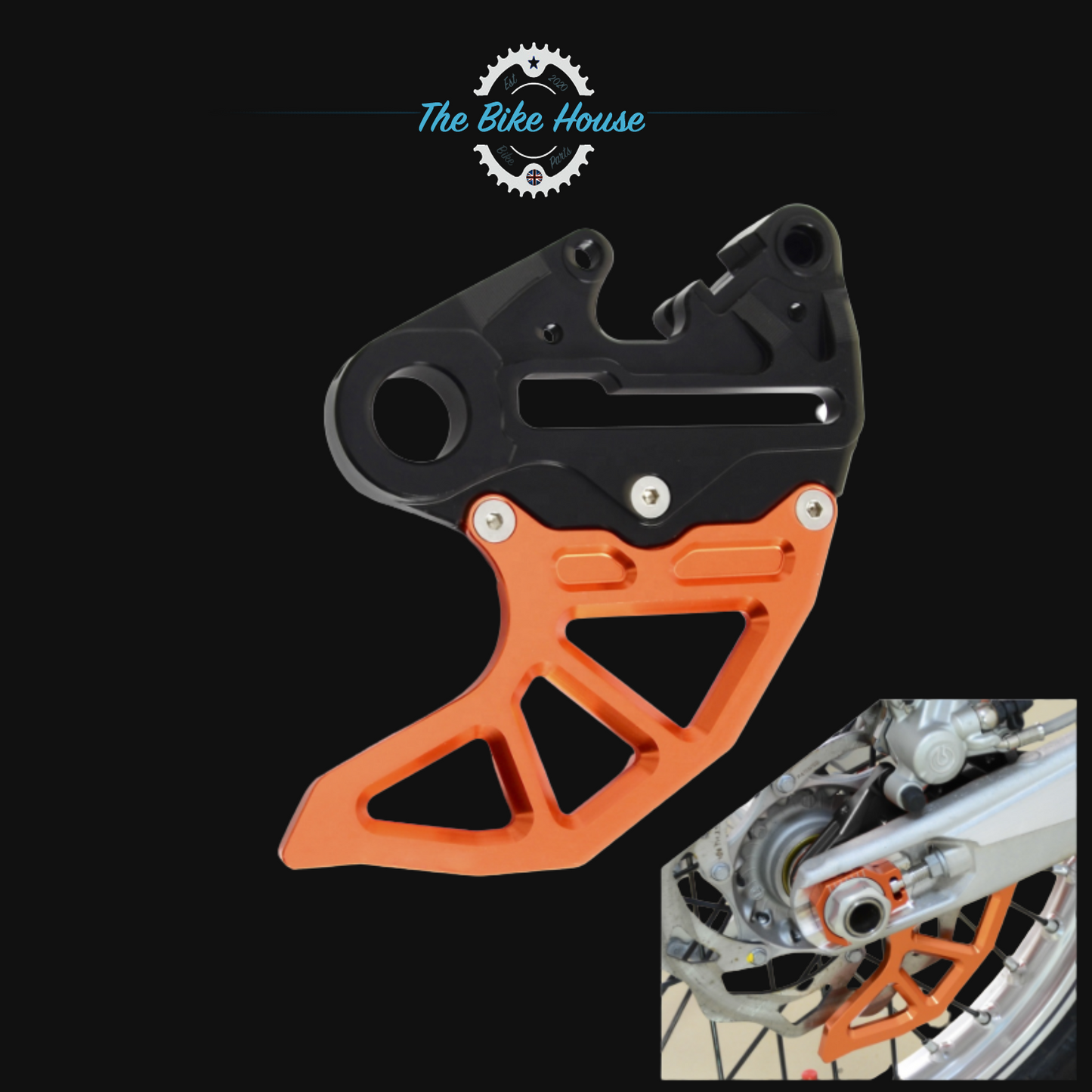 KTM ANODISED ORANGE REAR DISC BRAKE GUARD ALL MODELS 125CC + 2004-2022