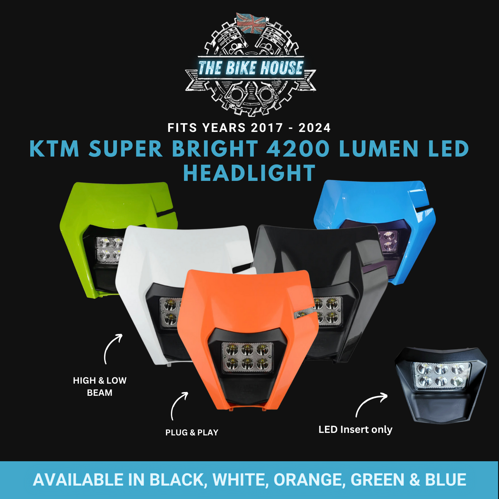 KTM 2017 - 2023 Super Bright 6 LED Headlight 4200 Lumens TPI EXC XC Light [ Orange | Black | White | Blue | Green | Insert ] #2