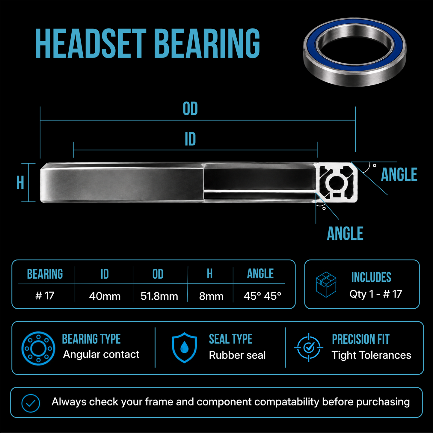Replacement Bike Headset Bearing Angular Contact  Mountain / Road [ Hope | FSA | Cane Creek | Acros ]