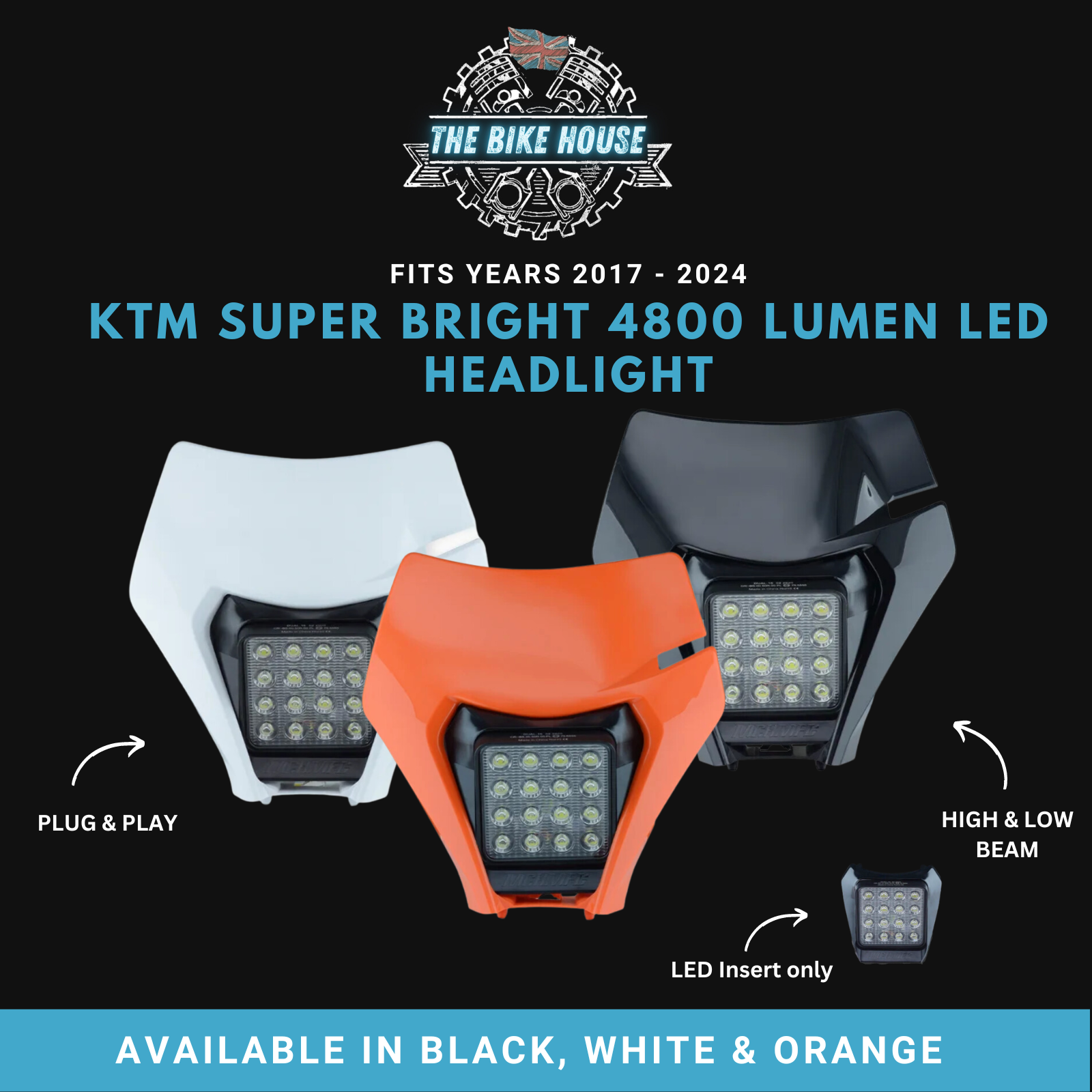 KTM 2017 - 2023 Super Bright 16 LED Headlight 4800 Lumens TPI EXC XC Light [ Black | Orange | White ] #3