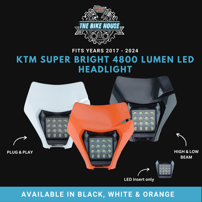 KTM 2017 - 2023 16 LED Headlight Super Bright 4800 Lumens TPI EXC XC Light [ Black | Orange | White ]