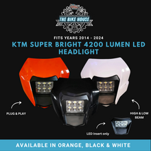Load image into Gallery viewer, KTM 2014 - 2016 LED HEADLIGHT SUPER BRIGHT LIGHT EXC XC TPI PLUG &amp; PLAY 14-16 4200 LUMENS  [ ORANGE | BLACK | WHITE | INSERT ]
