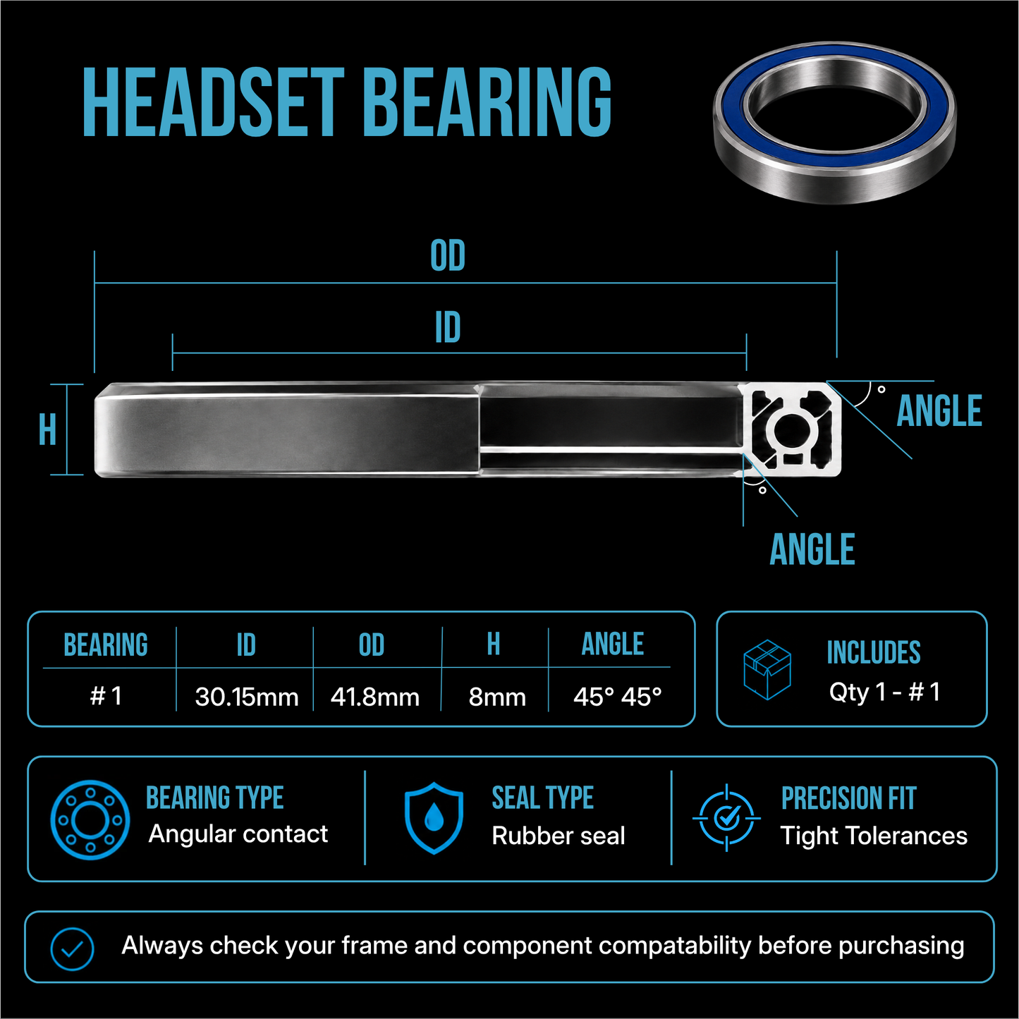 Replacement Bike Headset Bearing Angular Contact  Mountain / Road [ Hope | FSA | Cane Creek | Acros ]