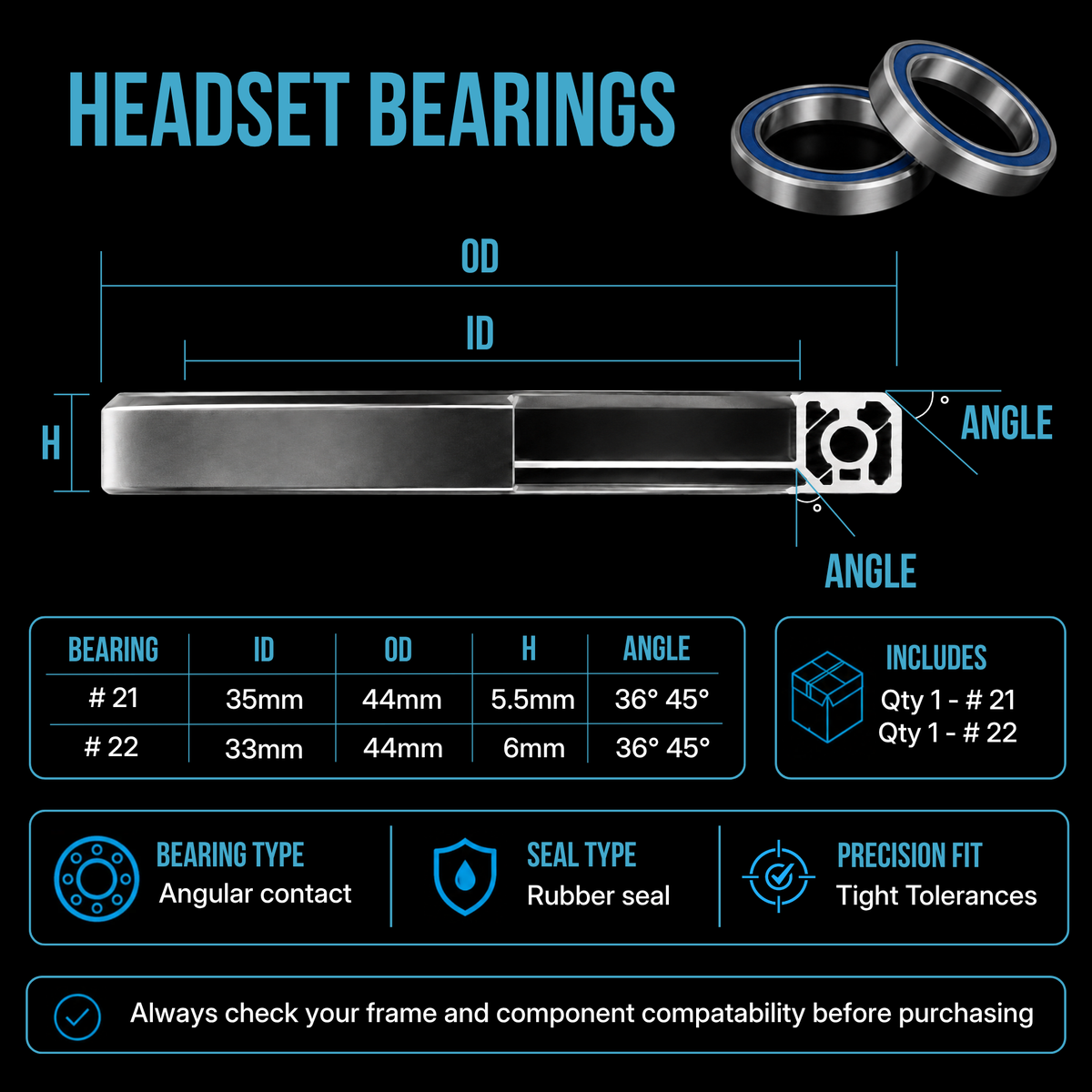 CANYON AEROAD CF SLX 2016 - 2020 REPLACEMENT HEADSET BEARINGS IS44 IS 44
