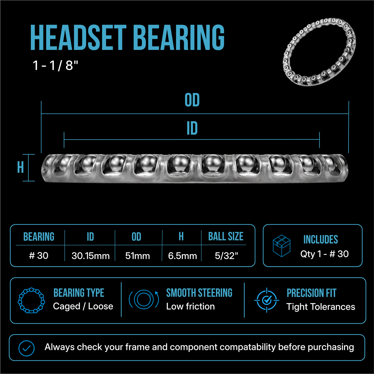 Replacement Bike Headset Bearing Angular Contact  Mountain / Road [ Hope | FSA | Cane Creek | Acros ]