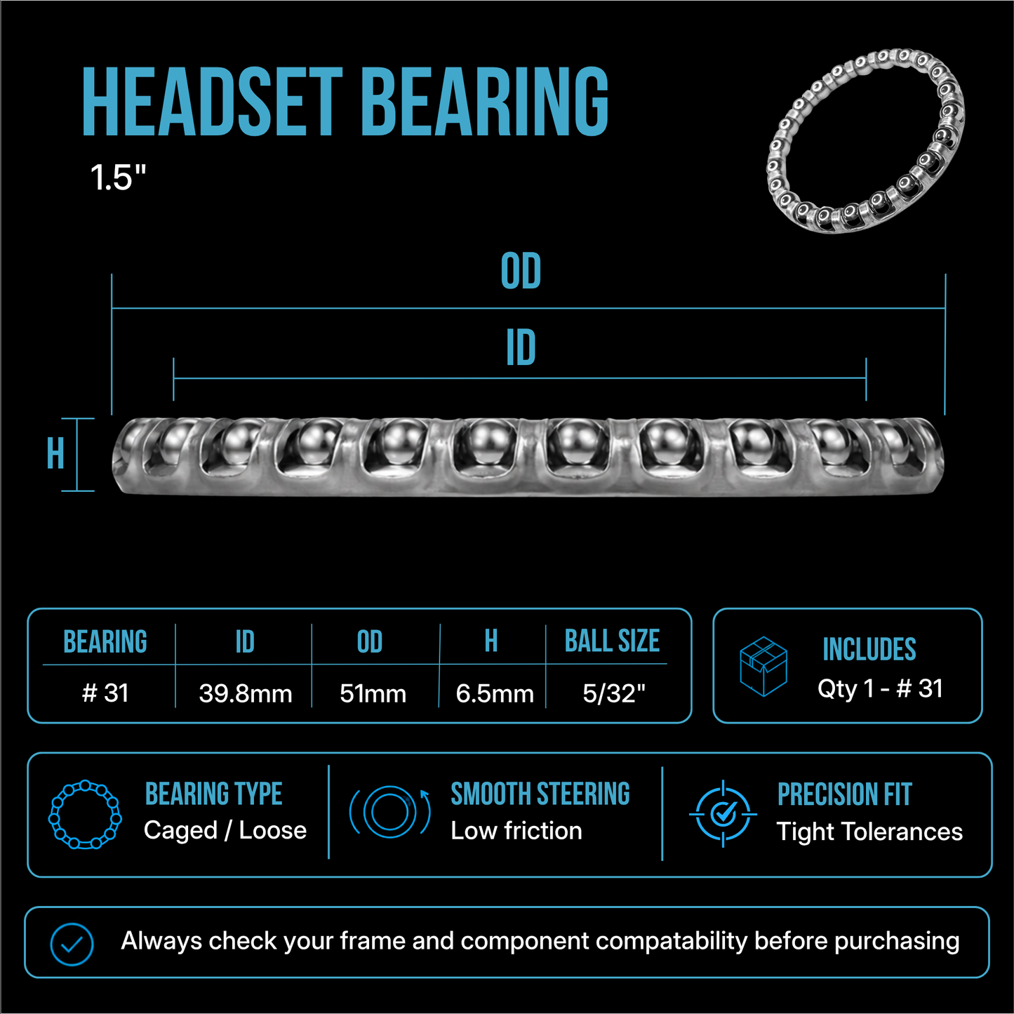 Replacement Bike Headset Bearing Angular Contact  Mountain / Road [ Hope | FSA | Cane Creek | Acros ]