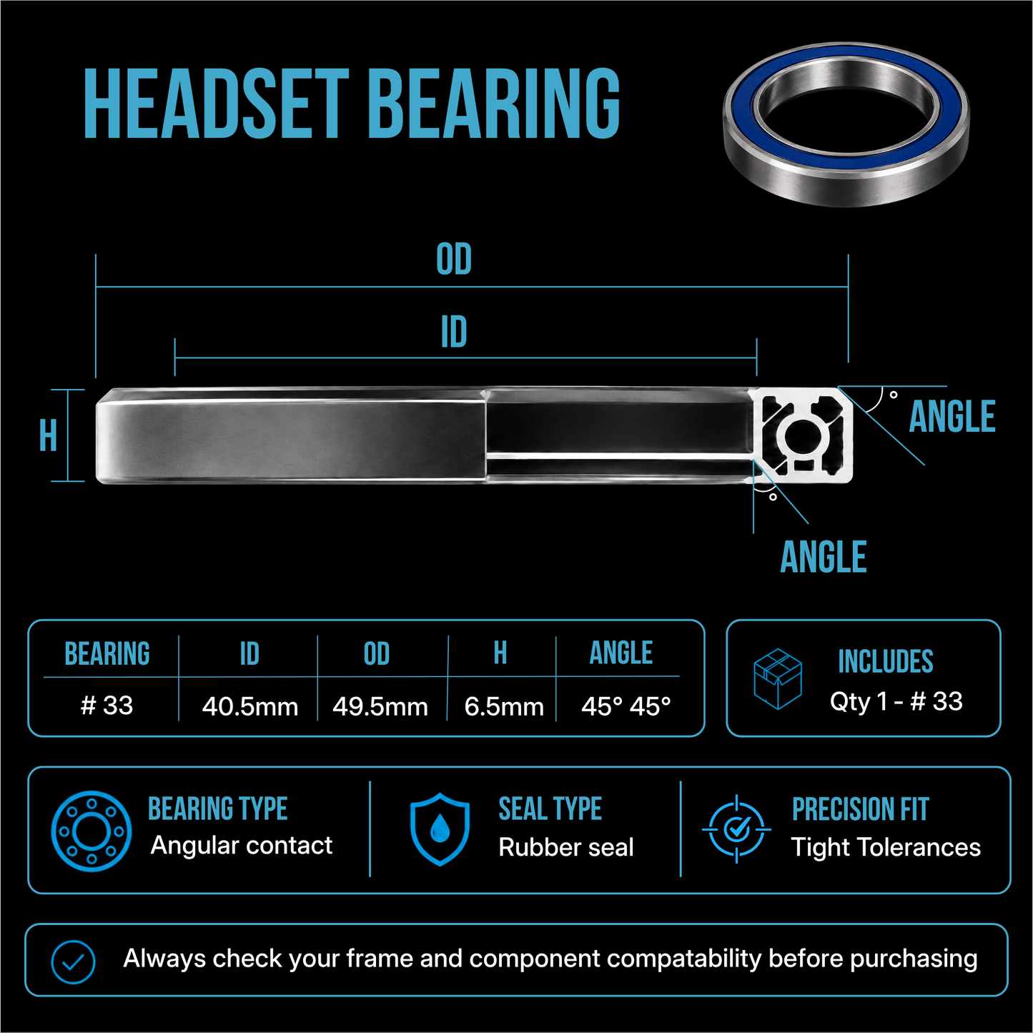 Replacement Bike Headset Bearing Angular Contact  Mountain / Road [ Hope | FSA | Cane Creek | Acros ]
