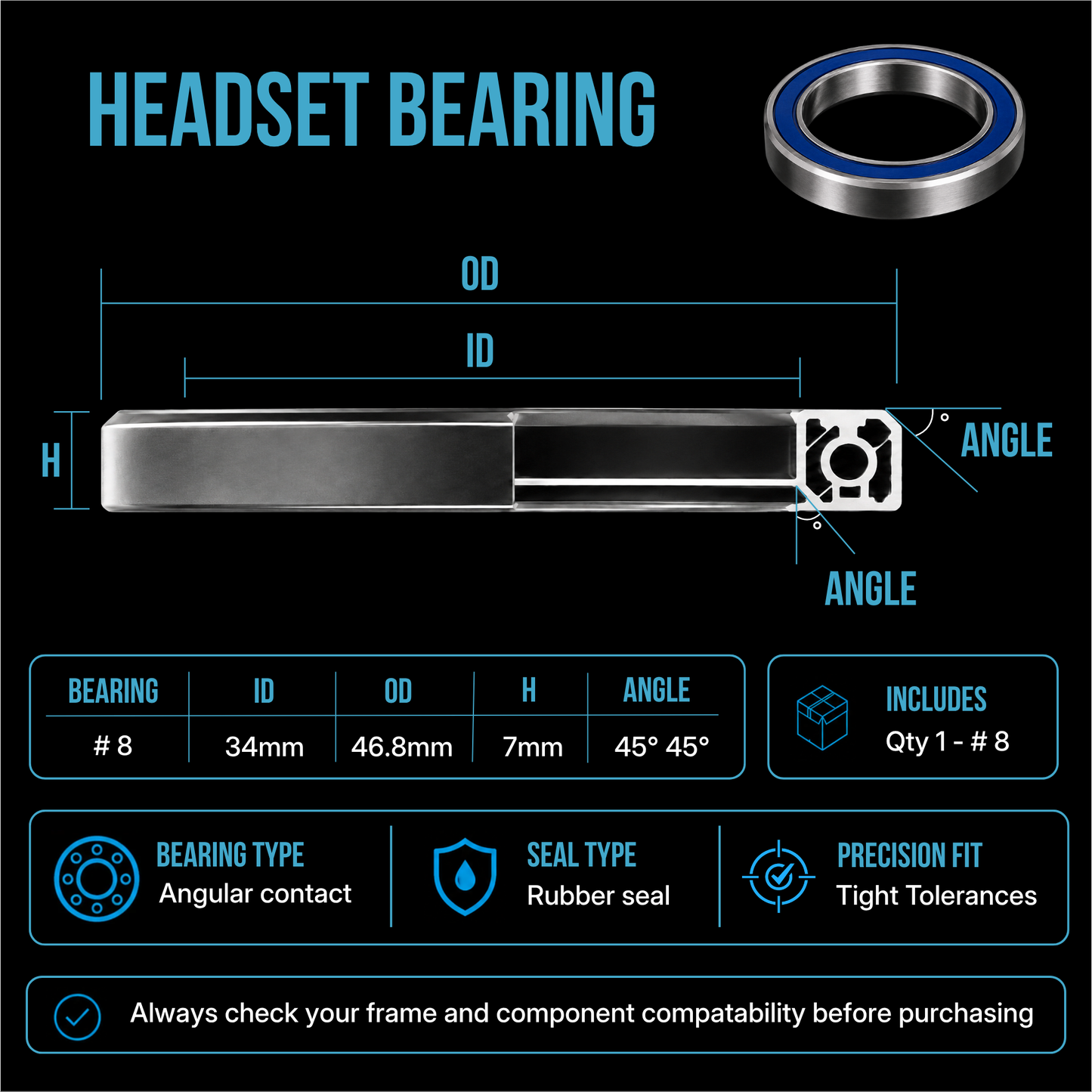 Replacement Bike Headset Bearing Angular Contact  Mountain / Road [ Hope | FSA | Cane Creek | Acros ]