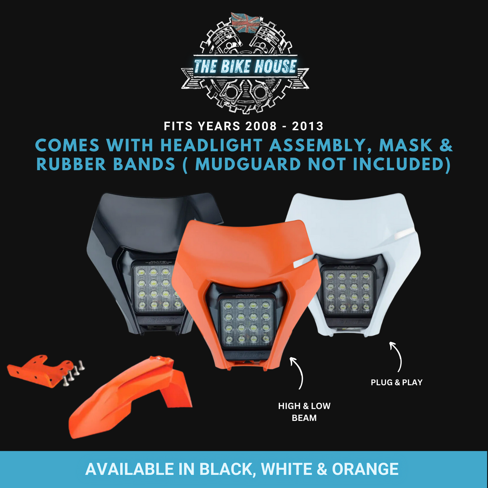 KTM 2008 - 2013 Super Bright 16 LED Headlight TPI EXC Light  [Black | White | Orange]