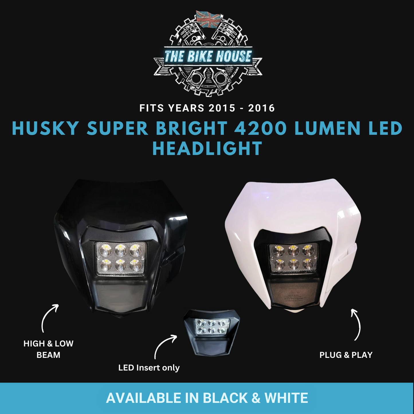 Husqvarna 2015 - 2016  6 LED Headlight 4200 Lumens Super Bright [ Black | White | Insert ]