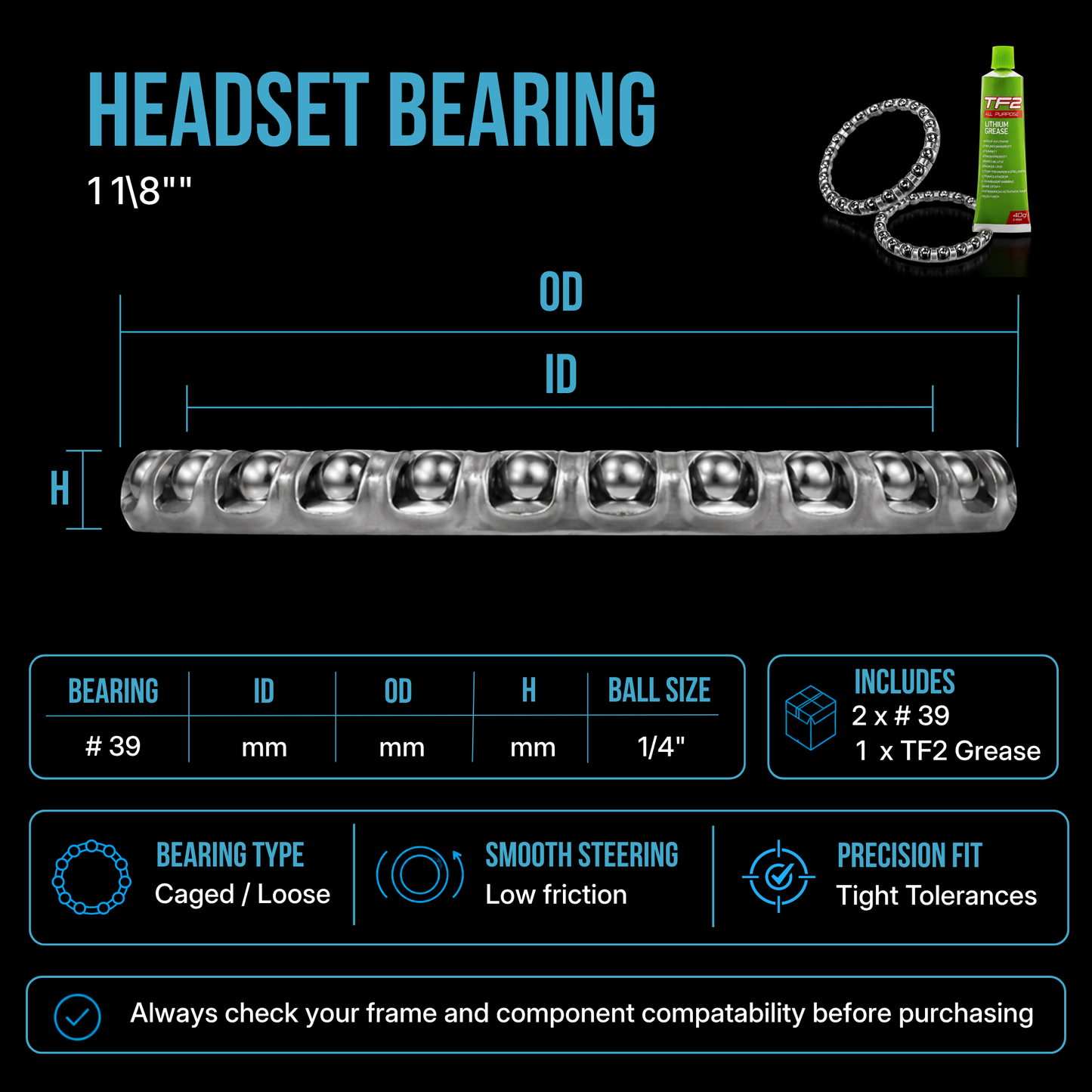Replacement Bike Headset Bearing Angular Contact  Mountain / Road [ Hope | FSA | Cane Creek | Acros ]