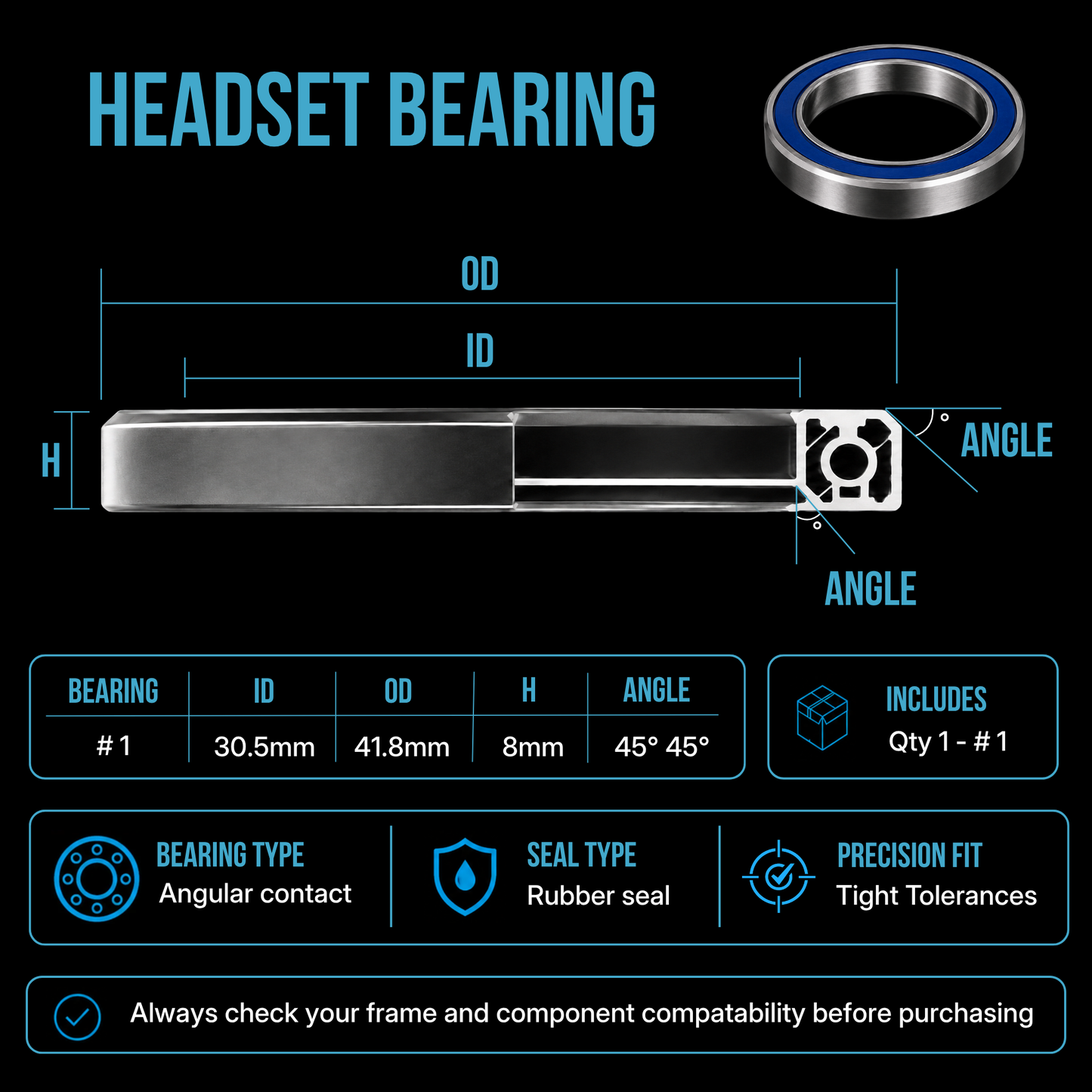 Replacement Bike Headset Bearing Angular Contact MTB/Road Hope FSA Acros