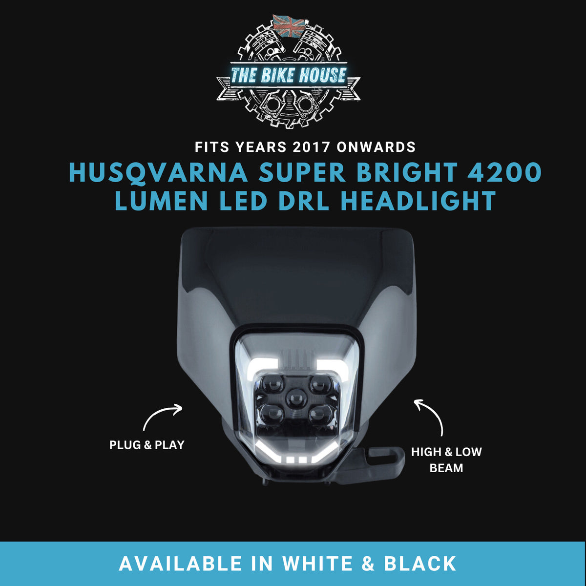 2017 - 2023 HUSQVARNA DRL BLACK SUPER BRIGHT LED HEADLIGHT 4200 LUMENS FE TE HUS
