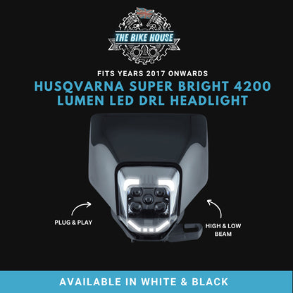 2017 - 2023 HUSQVARNA DRL BLACK SUPER BRIGHT LED HEADLIGHT 4200 LUMENS FE TE HUS