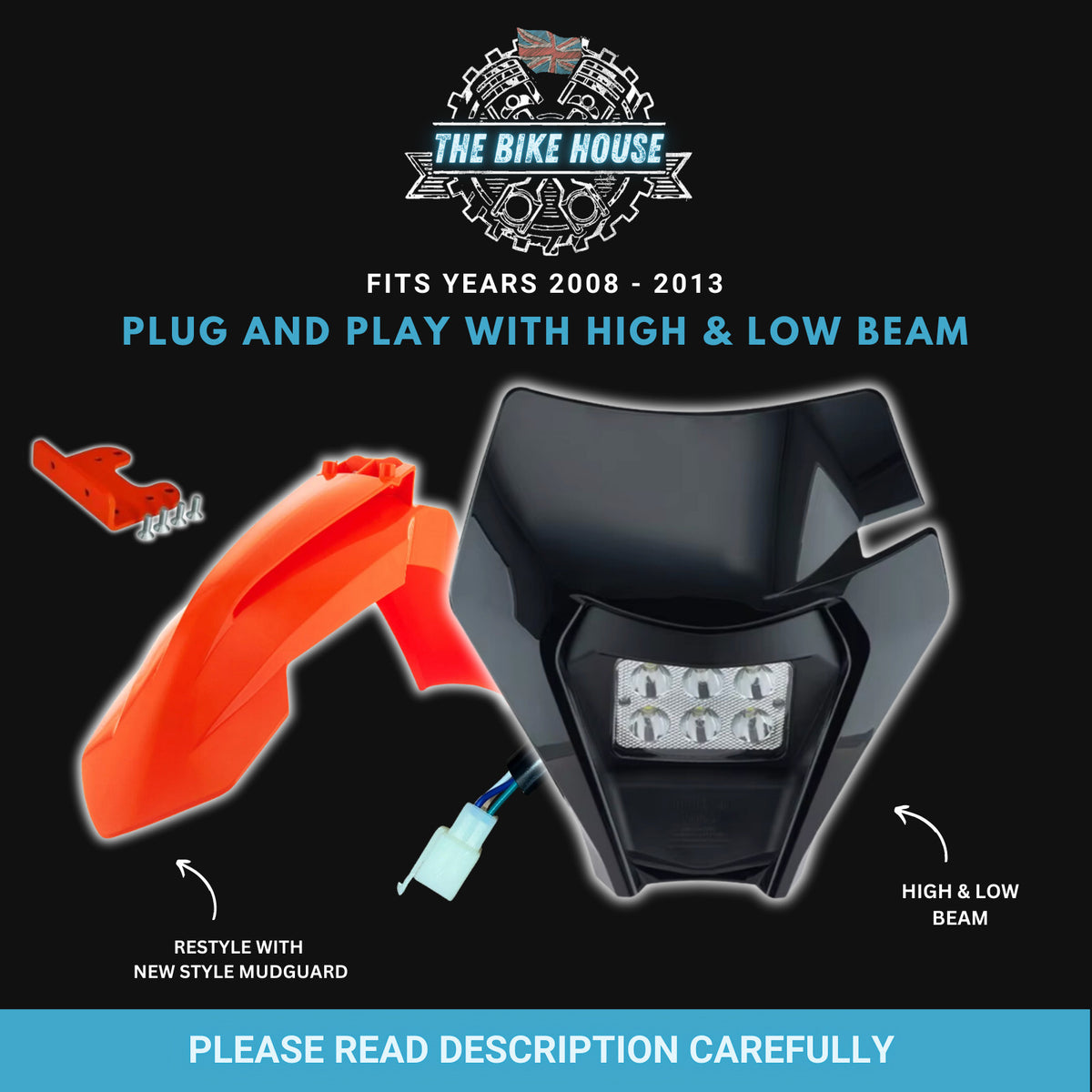 KTM 2008-2013 6 LED Black Super Bright Headlight 4200 Lumens TPI EXC Light