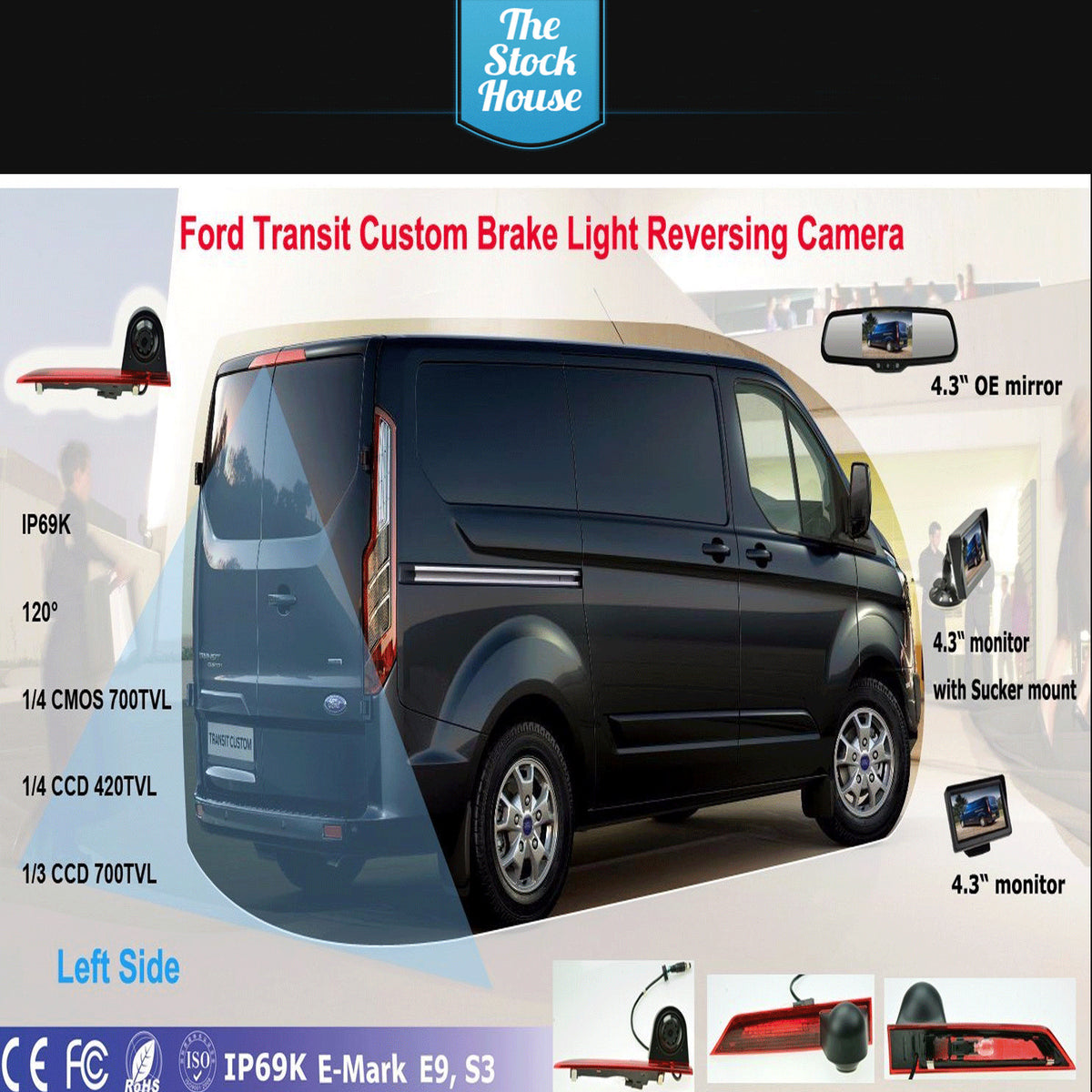 FORD TRANSIT CUSTOM REVERSING CAMERA & 7" MONITOR BACK UP BRAKE LIGHT 14 - 19