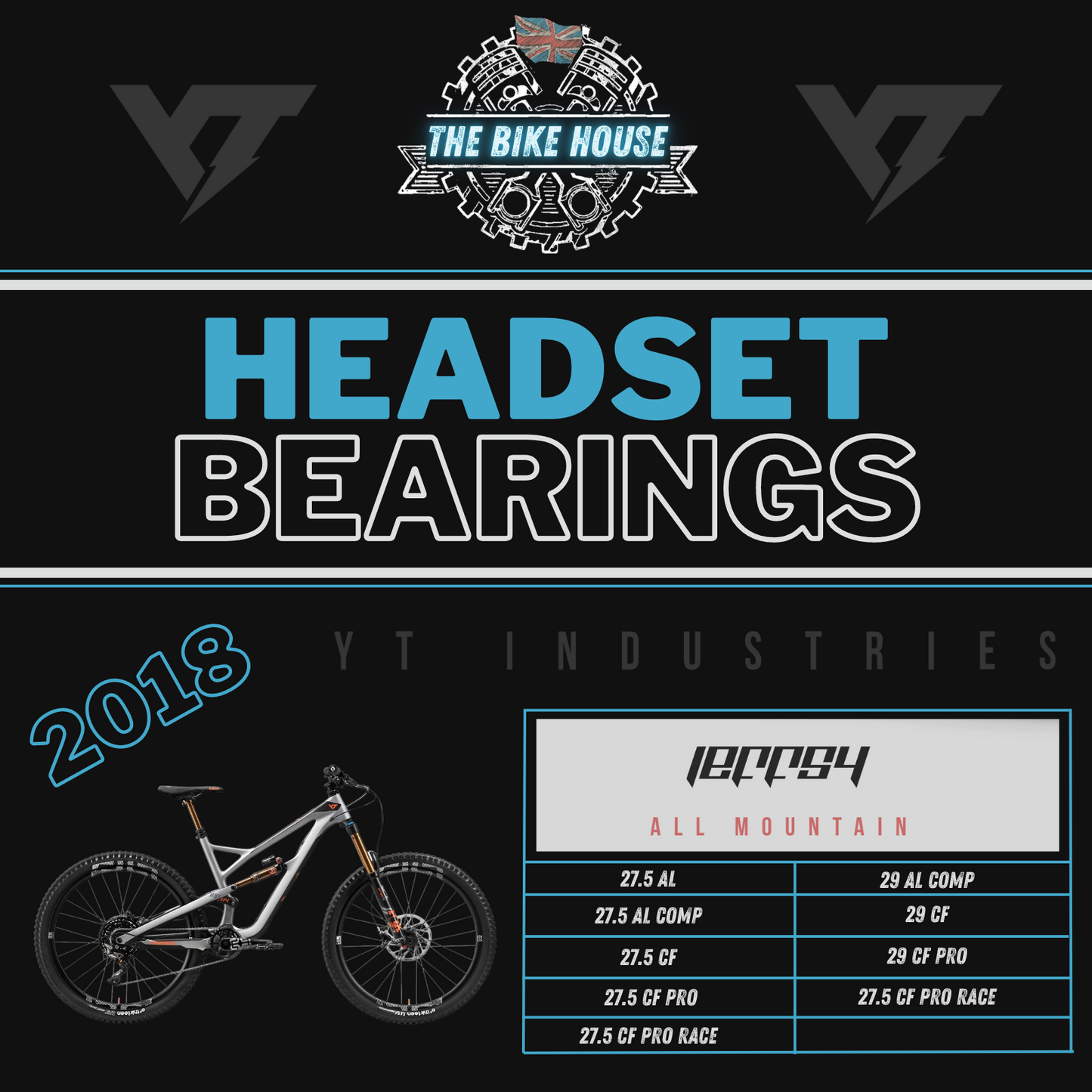 2018 YT JEFFSY REPLACEMENT TAPERED HEADSET BEARINGS [ AL | CF | 27 | 29 | COMP | PRO | PRO RACE ]