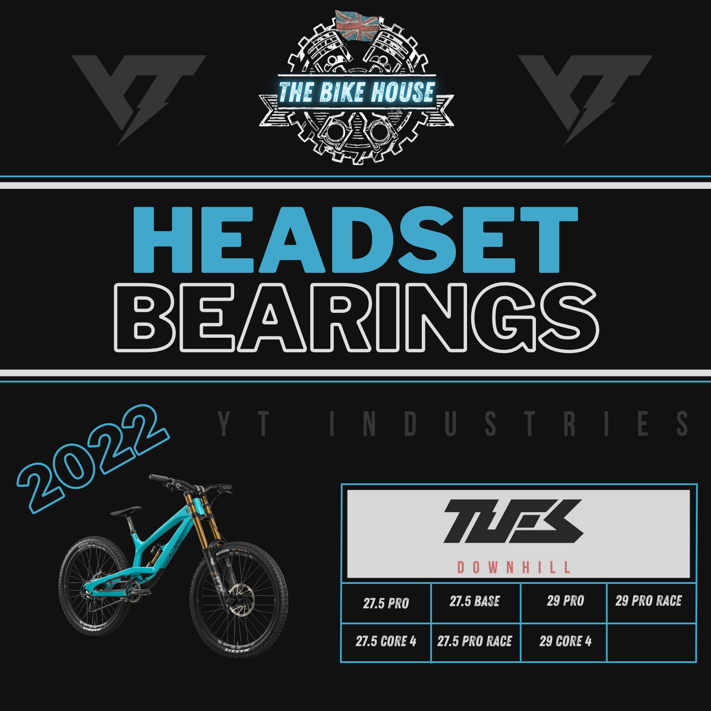 2022 YT TUES REPLACEMENT TAPERED HEADSET BEARINGS [ 27.5 | 29 | PRO | PRO RACE | CORE 4 | BASE ]