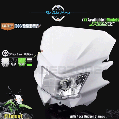 Kawasaki KLX125 KLX150 Replacement White Headlight Light with mask