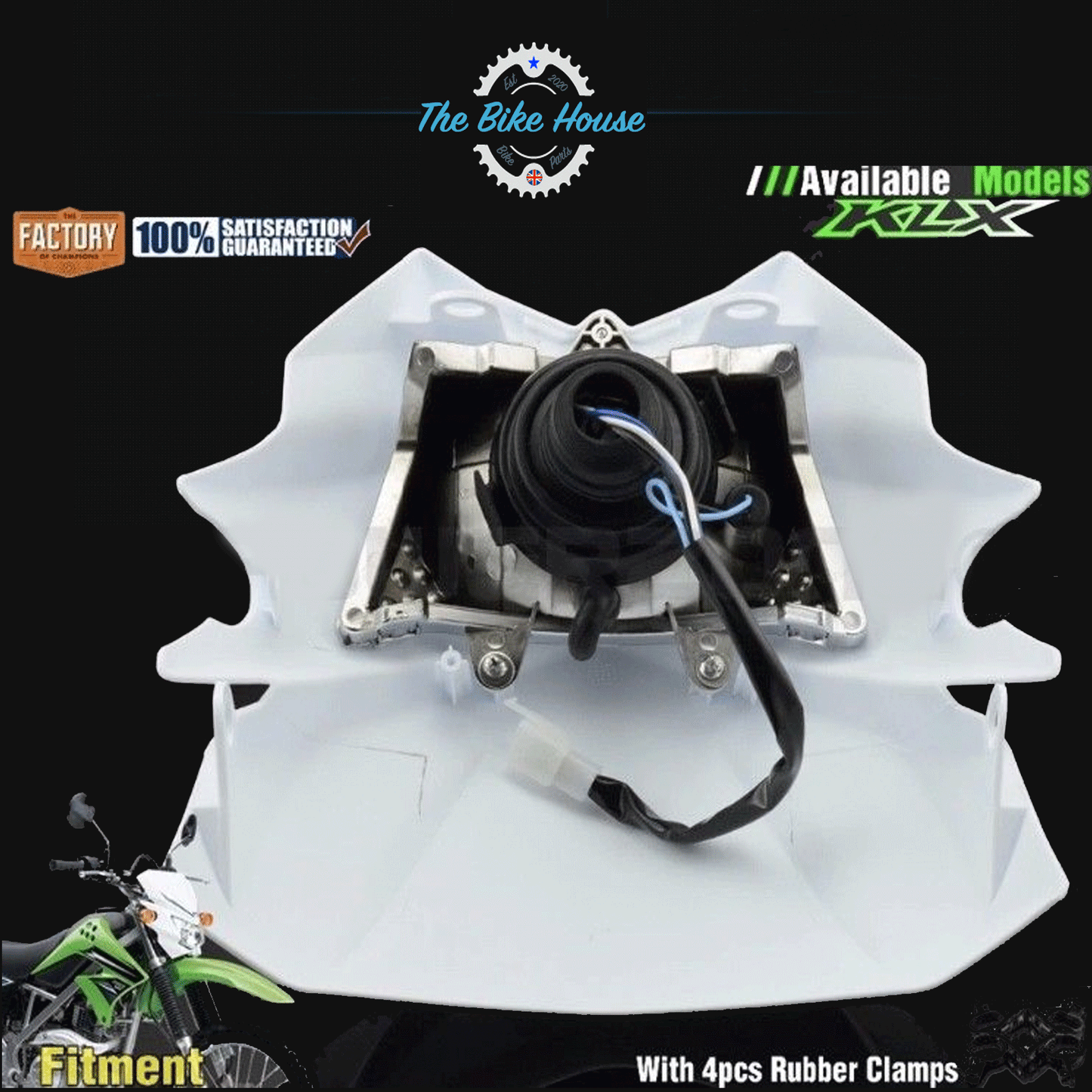 Kawasaki KLX125 KLX150 Replacement White Headlight Light with mask