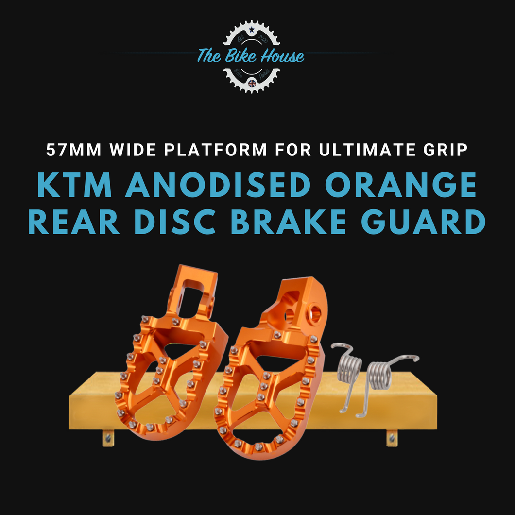 KTM ANODISED ORANGE CNC 57mm WIDE FOOTPEGS FOR ULTIMATE GRIP STAINLESS TEETH