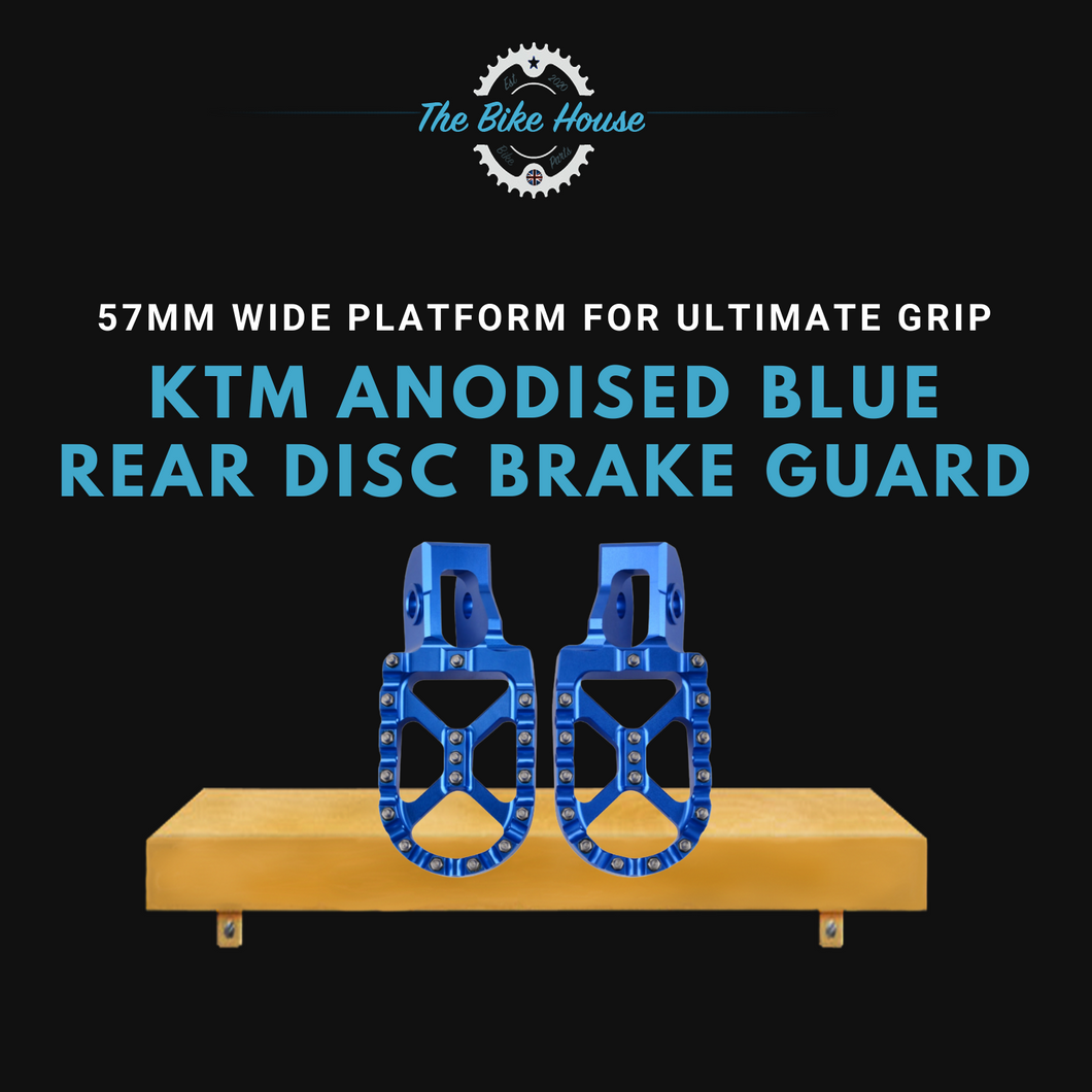 KTM ANODISED BLUE CNC 57mm WIDE FOOTPEGS FOR ULTIMATE GRIP STAINLESS TEETH