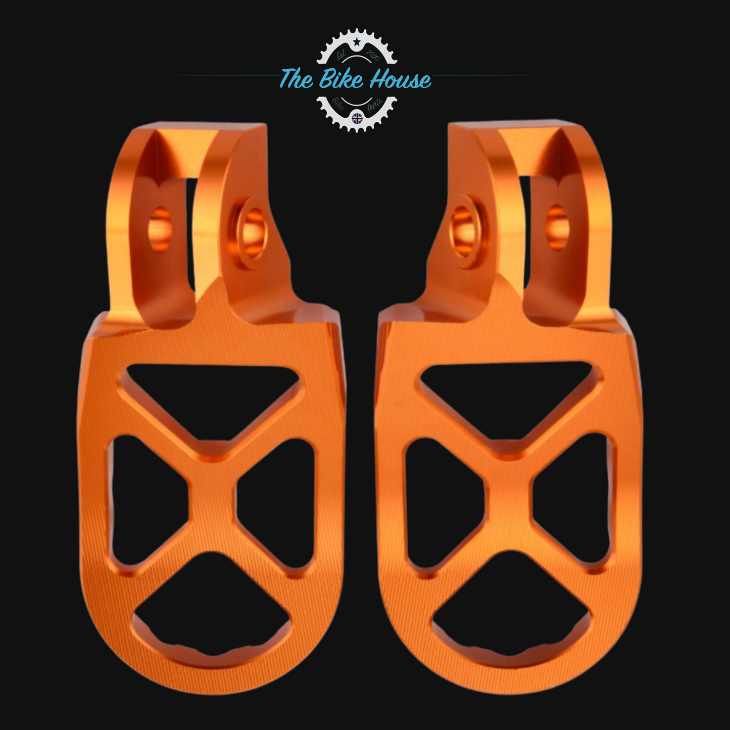 KTM ANODISED ORANGE CNC 57mm WIDE FOOTPEGS FOR ULTIMATE GRIP STAINLESS TEETH